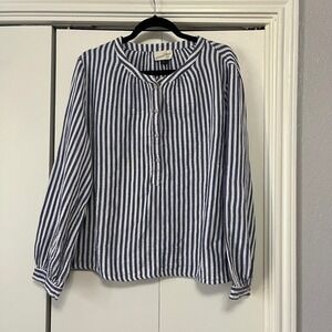 Universal Thread Womens Striped Button Up Blouse Top Long Sleeve Blue White XXL